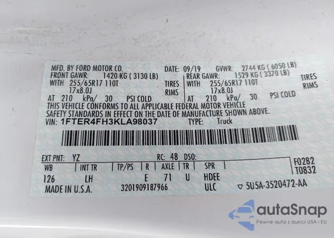 2019 Ford Ranger Xl z USA, uszkodzony, nr VIN 1FTER4FH3KLA98037